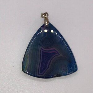 Blue Aqua Onyx Agate Triangle Pendant